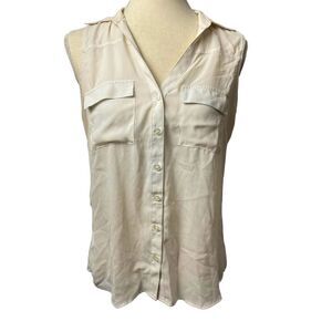 New York & Company Solid Cream Sleeveless Button Down Dressy Blouse size S